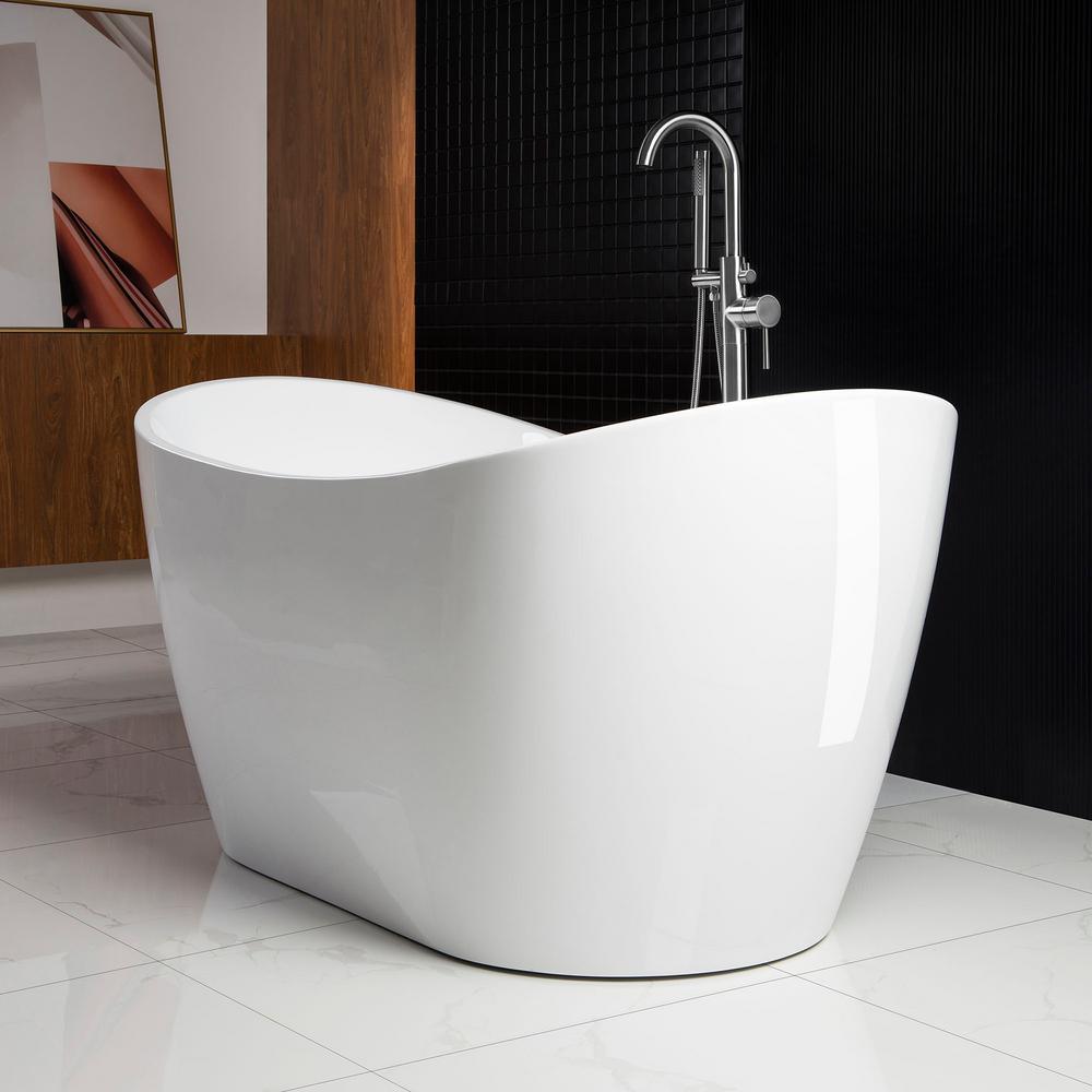 59 in. Acrylic Freestanding Double Slipper Flatbottom Soaking Bathtub with Drain and Overflow Included in White - Super Arbor