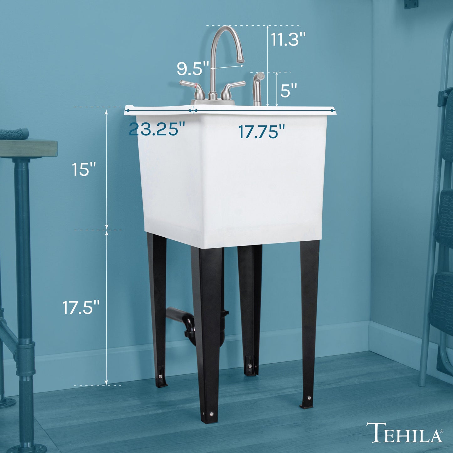Cambridge Resources 17.75" x 23.25" Freestanding Utility Tub with Faucet