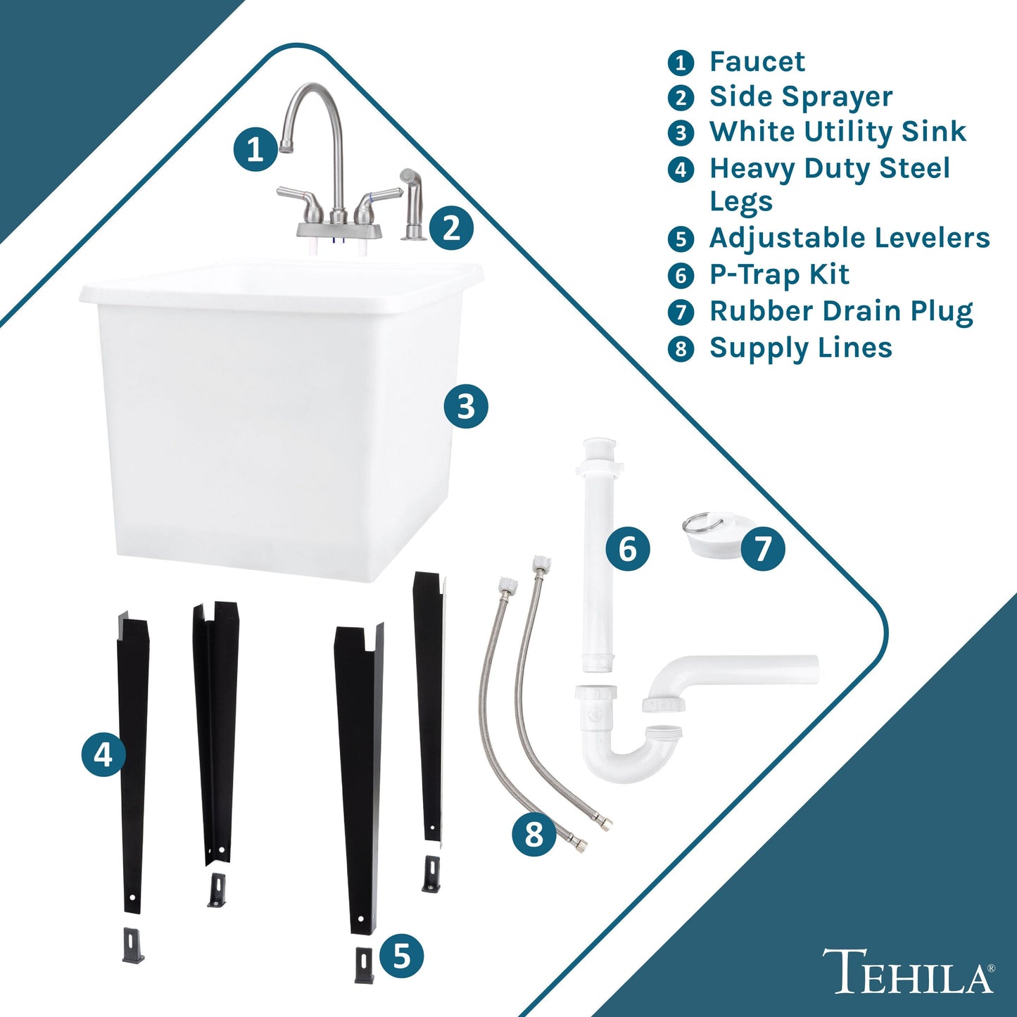 Cambridge Resources 17.75-in White Freestanding Utility Tub with Faucet and Drain
