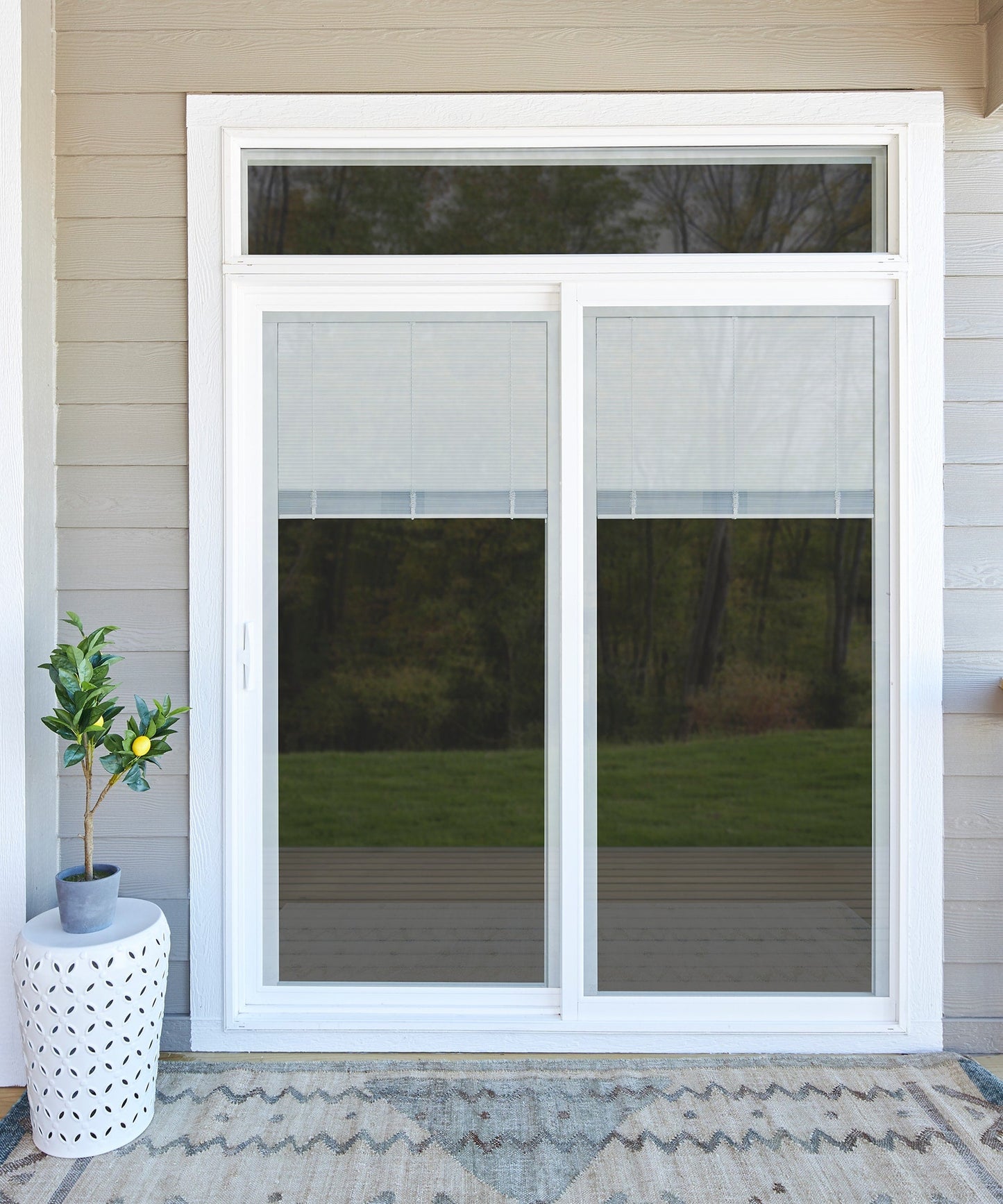 Pella 60-in x 80-in Vinyl Sliding, Left-hand sliding – installed room view