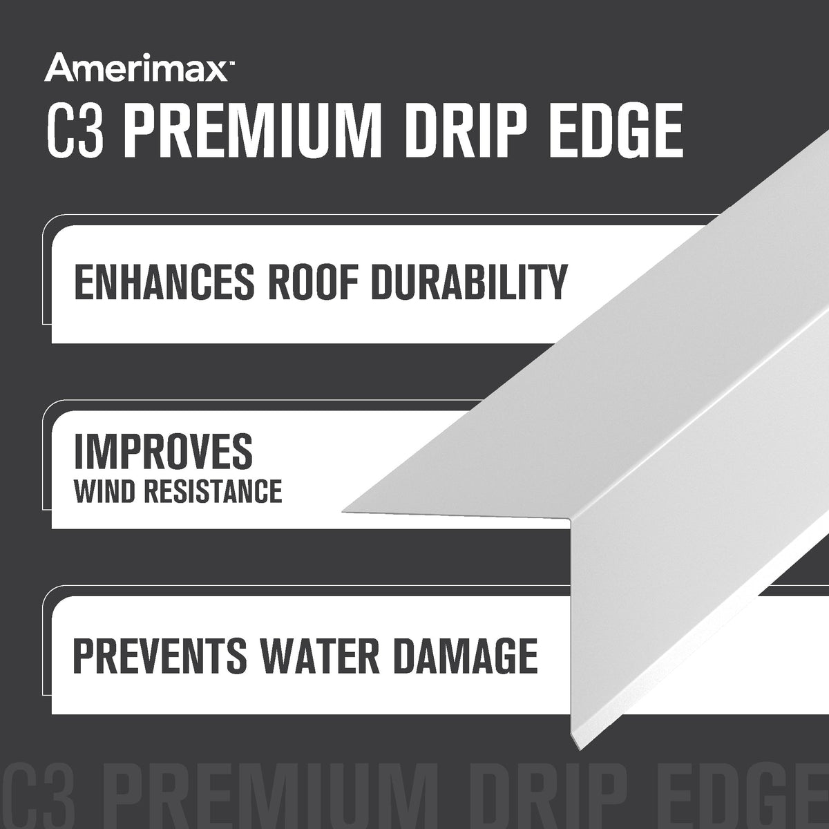 Amerimax C3 White Galvanized Steel Drip Edge Flashing, 28 Gauge, 1.5 in. x 1.5 in. x 10 ft.