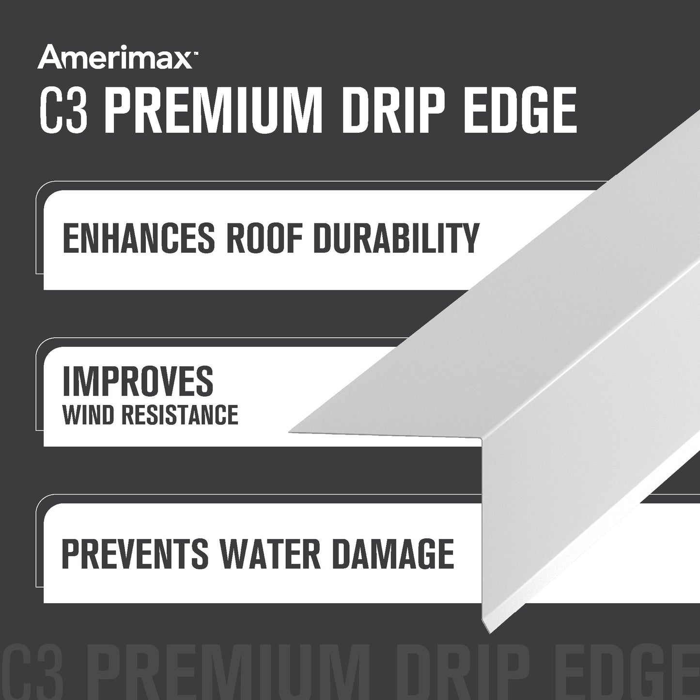 Amerimax C3 White Galvanized Steel Drip Edge Flashing, 28 Gauge, 1.5 in. x 1.5 in. x 10 ft.