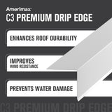 Amerimax C3 White Galvanized Steel Drip Edge Flashing, 28 Gauge, 1.5 in. x 1.5 in. x 10 ft.