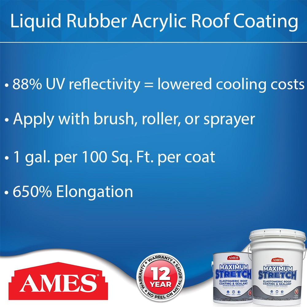 AMES Maximum-Stretch 1-Gallon White Elastomeric Reflective Roof Coating & Sealant – 1-Year Limited Warranty