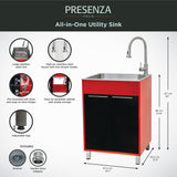Presenza Brushed Steel Drop-In Utility Tub with Cabinet and Faucet
