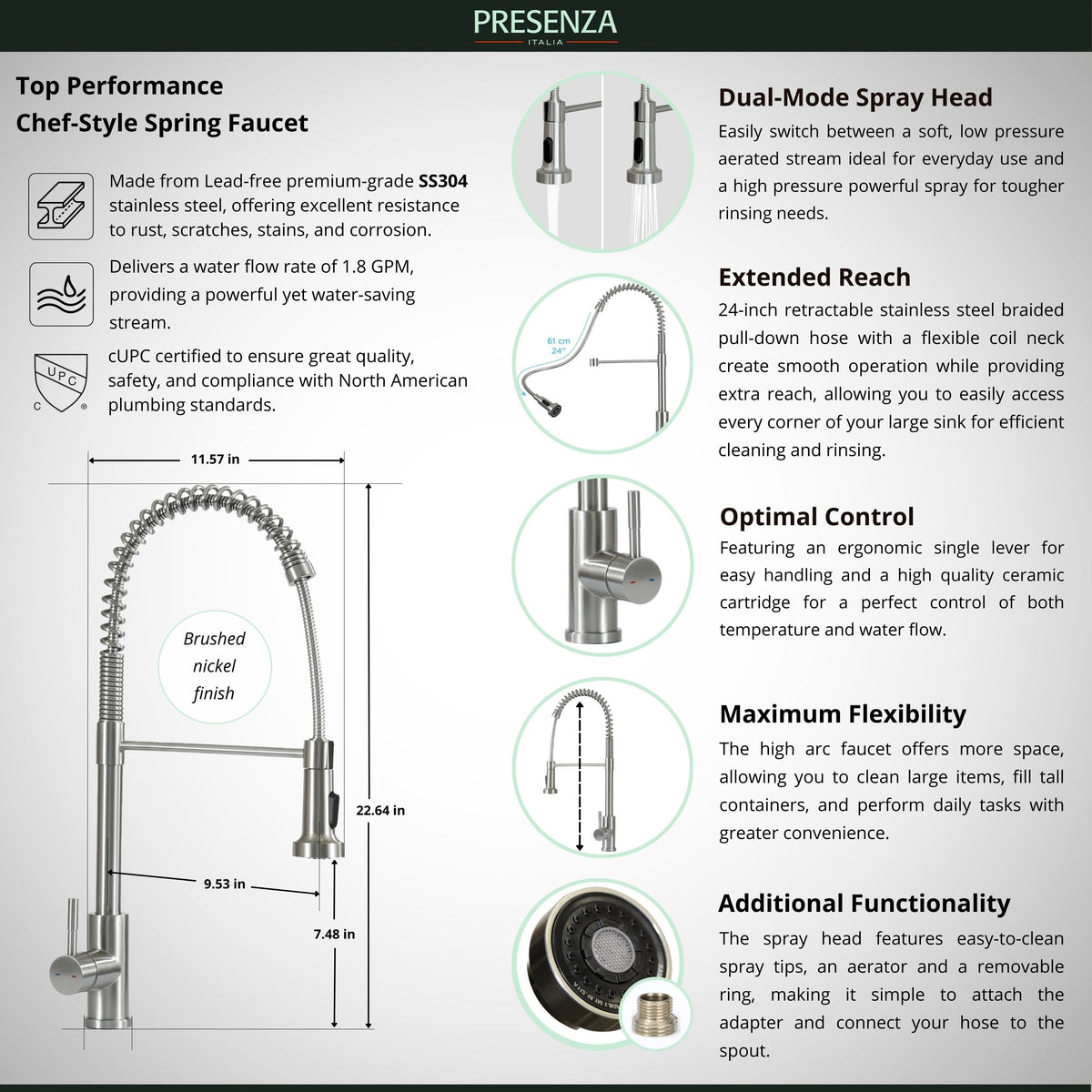 Presenza Brushed Steel Utility Tub with Faucet and Cabinet