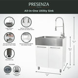 Presenza Brushed Steel Utility Tub with Faucet and Cabinet