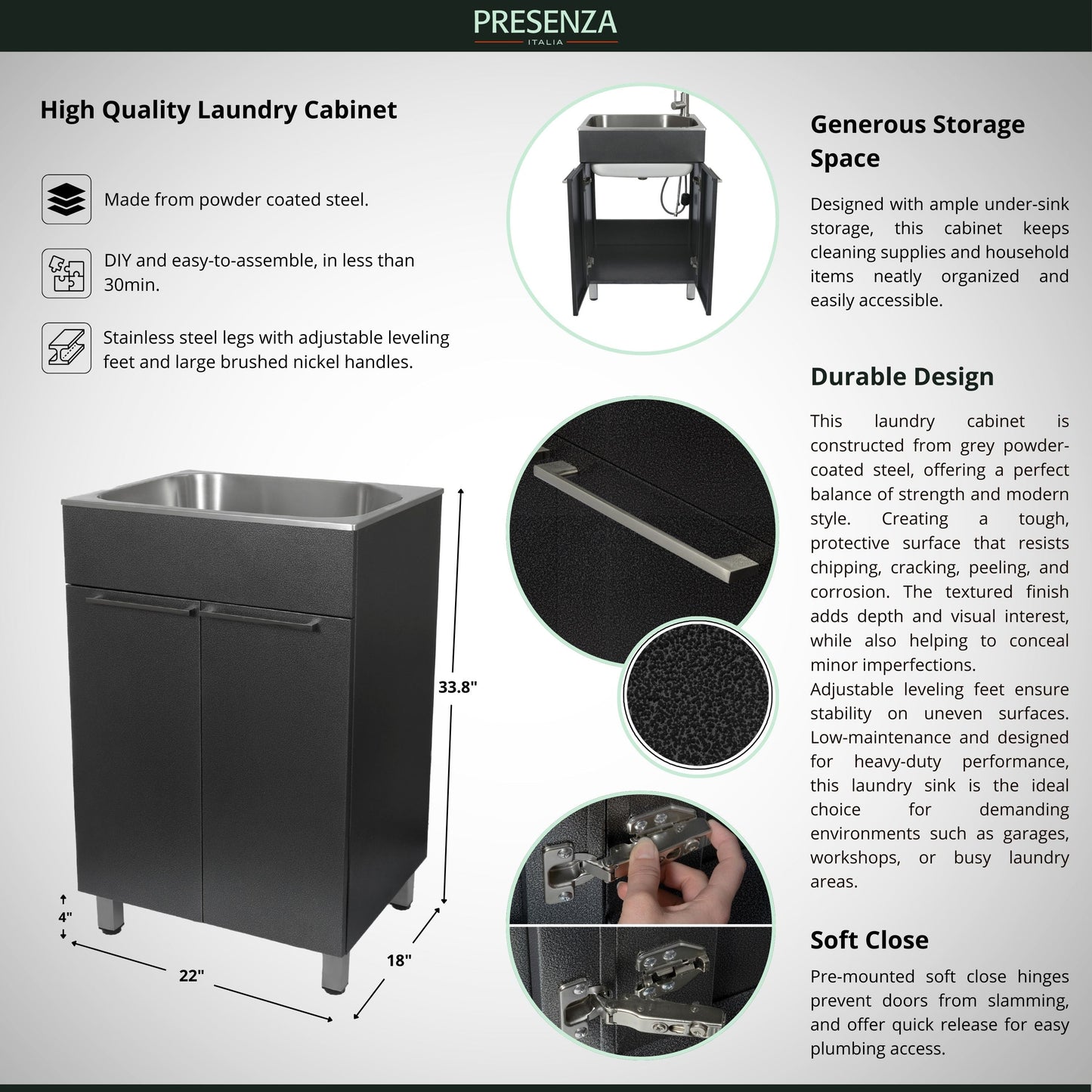 Presenza Brushed Steel Drop-In Utility Tub with Faucet