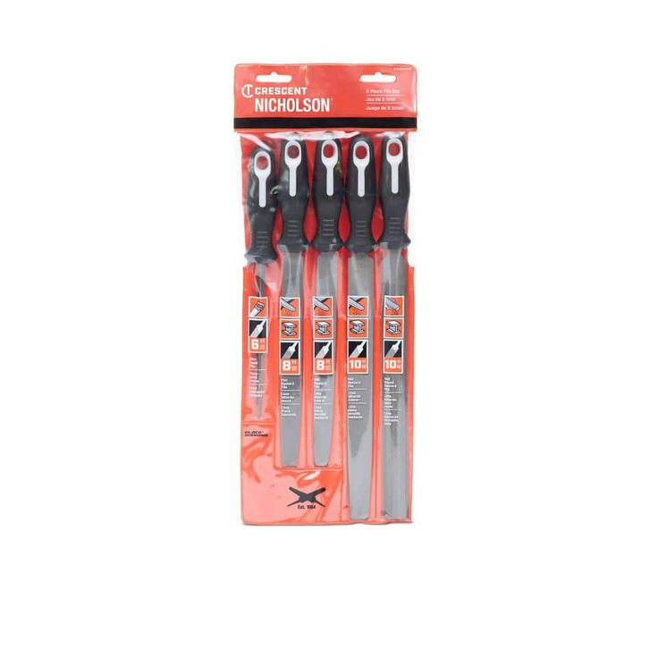 Crescent Nicholson 6 in., 8 in. and 10 in. General Purpose File Set with Ergonomic Handles (5-Piece)