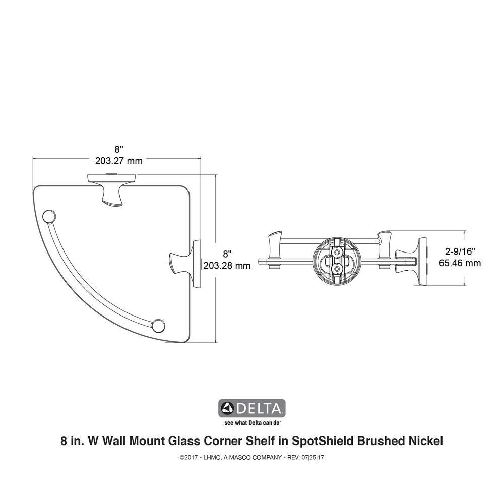 8 in. W Glass Corner Shelf in Brushed Nickel - Super Arbor
