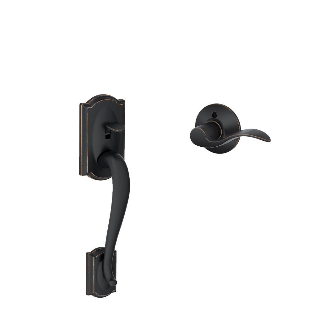 Camelot Bright Brass Entry Door Handle with Left Handed Accent Lever - Super Arbor