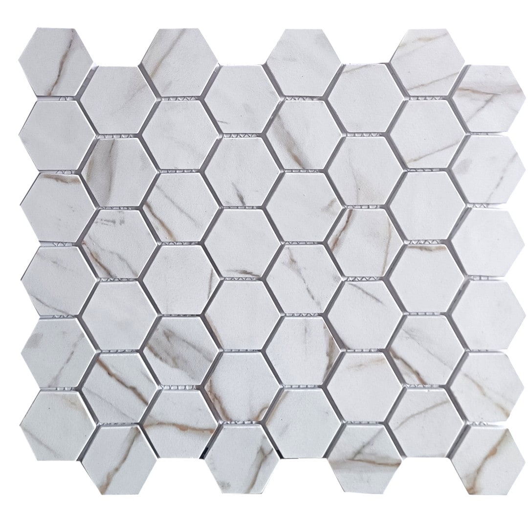 Vidro Real Calacatta Luxe 11-in x 13-in Multi-finish Recycled glass Marble look Hexagon Mosaic Floor and Tile product image