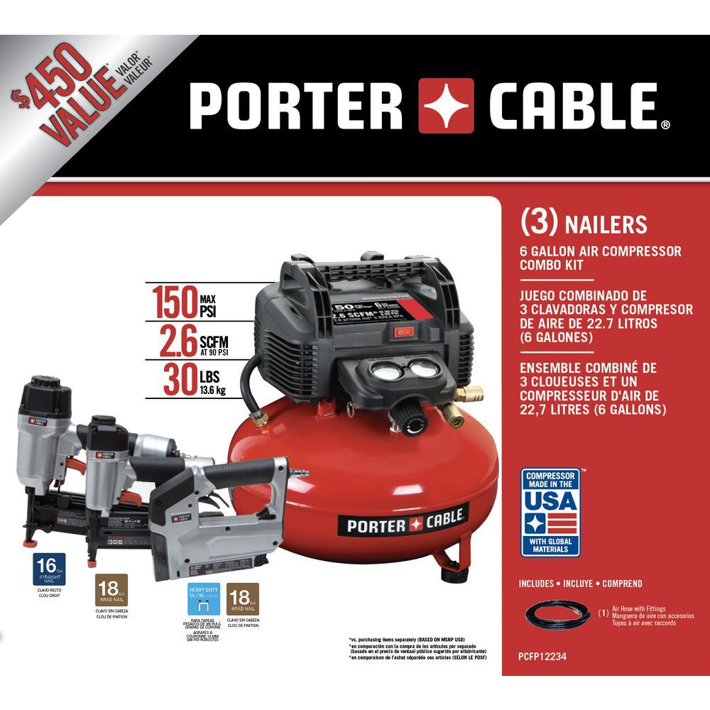 6 Gal. 150 PSI Portable Electric Air Compressor, 16-Gauge Nailer, 18-Gauge Nailer and 3/8 in. Stapler Combo Kit (3-Tool) - Super Arbor