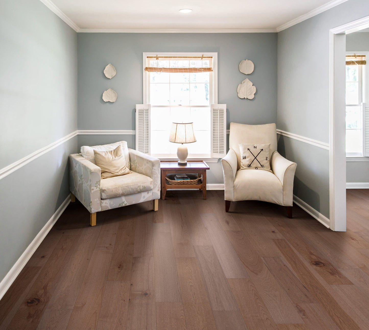 Shaw Hickory Brackish hardwood flooring — installed room view