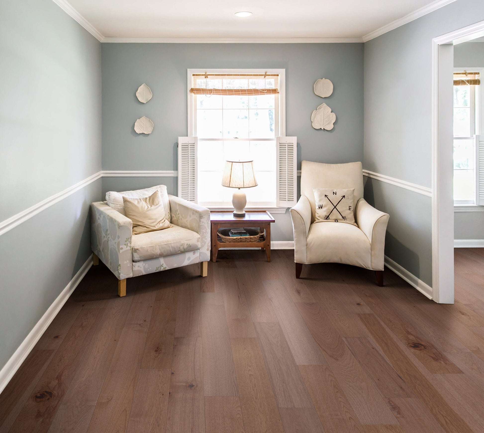 Shaw Hickory Brackish hardwood flooring — installed room view