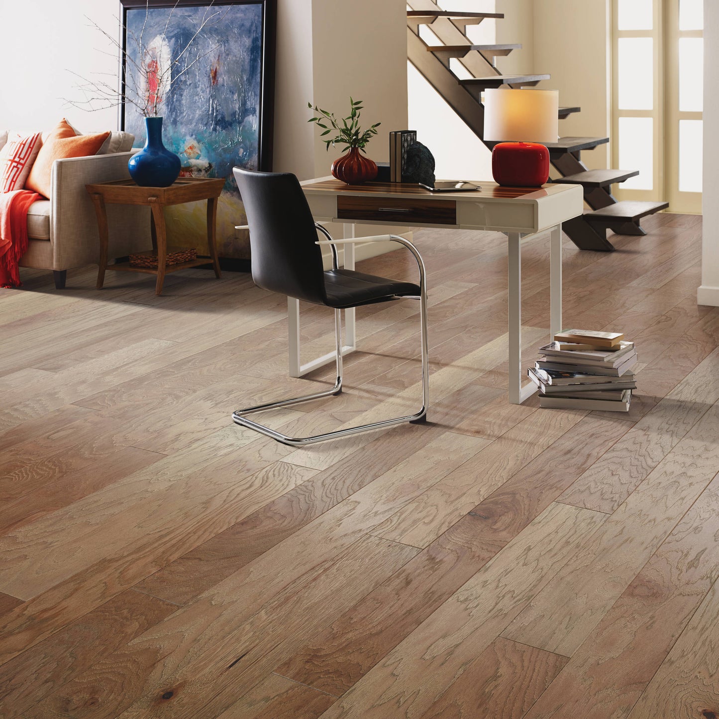 Shaw Hickory Thatch hardwood flooring — installed room view