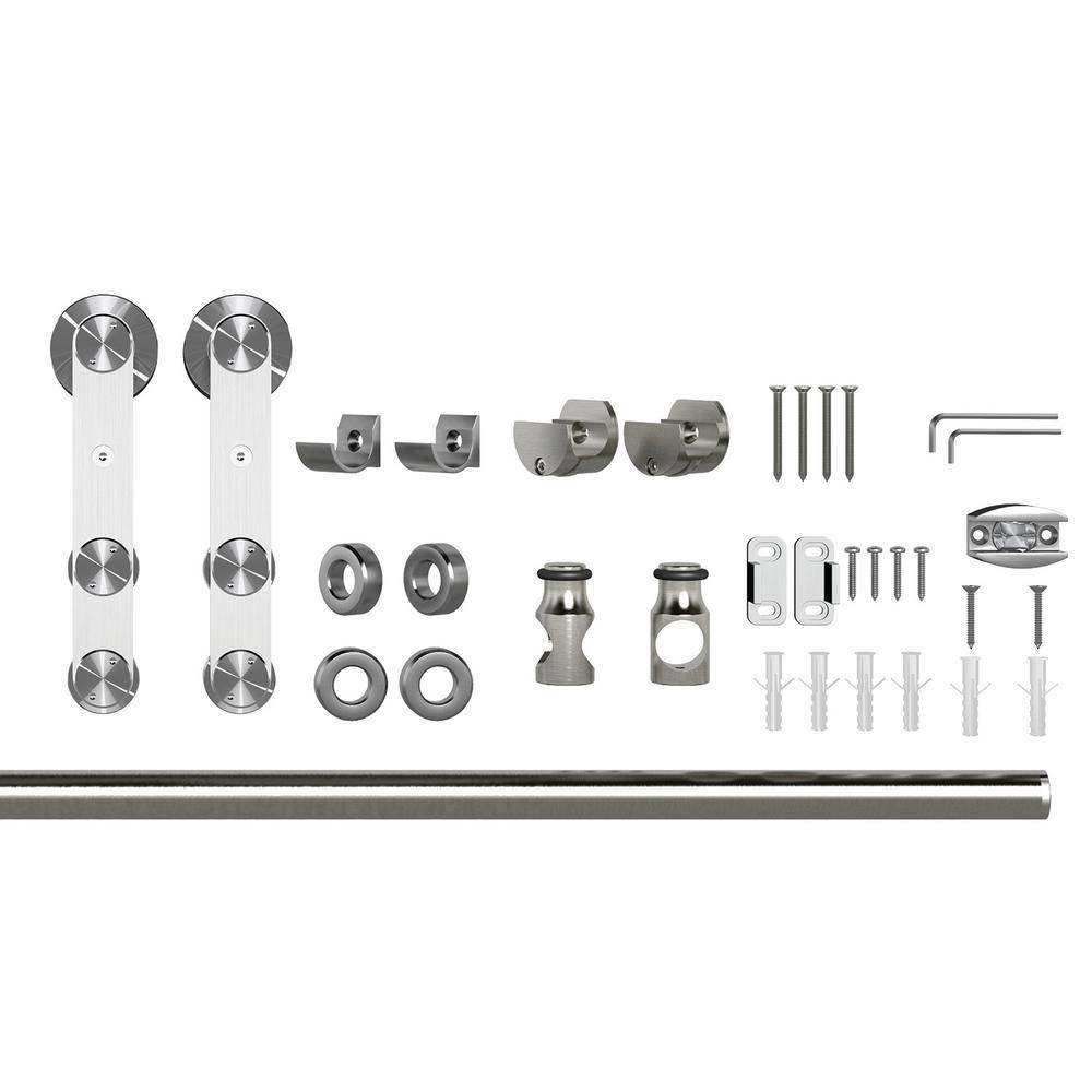 37 in. x 84 in. Glacier Full Frosted Glass Sliding Barn Door with Hardware Kit - Super Arbor