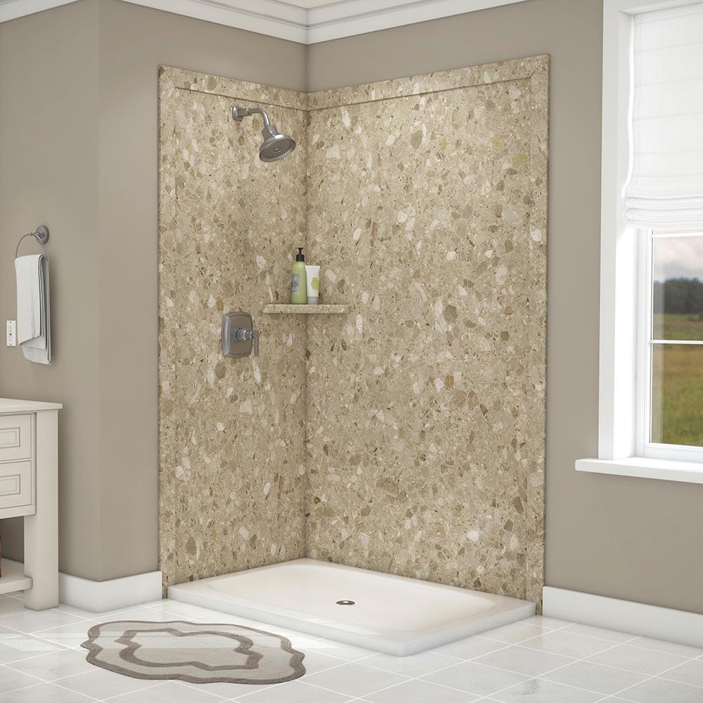 Elegance 36 in. x 48 in. x 80 in. 7-Piece Easy Up Adhesive Corner Shower Wall Surround in Triton - Super Arbor