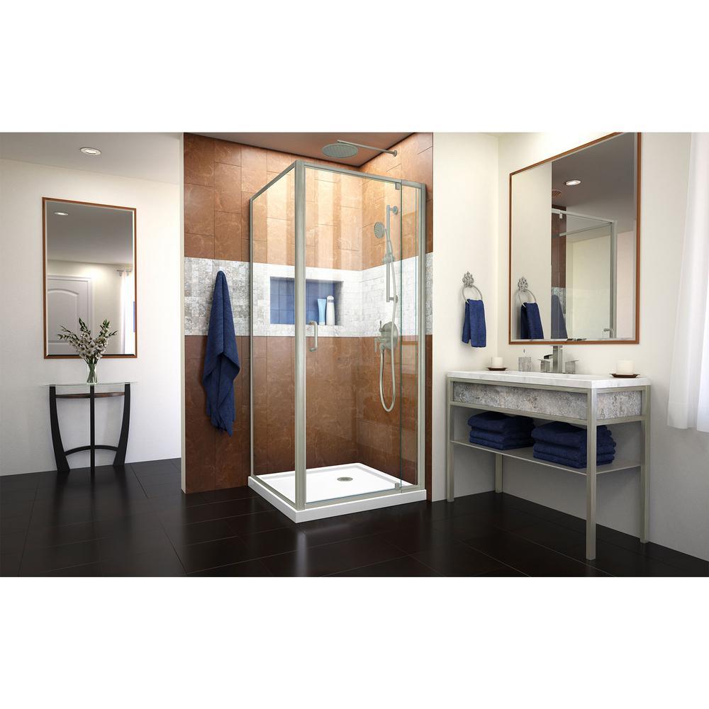 Flex 32 in. x 32 in. x 74.75 in. Corner Framed Pivot Shower Enclosure in Brushed Nickel with White Acrylic Base - Super Arbor