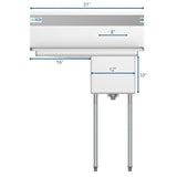 Freestanding Stainless Steel 31 in. 2-Hole Single Bowl Commercial Kitchen Sink