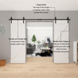 10 ft./120 in. Black Steel Straight Strap Sliding Barn Door Track and Hardware Kit for Double Doors with Floor Guide - Super Arbor