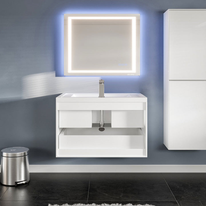 Eviva Flair 32"W x 19"D White Wall Mount Bathroom Vanity with White Acrylic Countertop and Integrated Sink