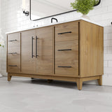 Eviva Graham 60"W x 22"D Oak Bathroom Vanity with White Arabescato Engineered Stone Countertop and Undermount Ceramic Sink