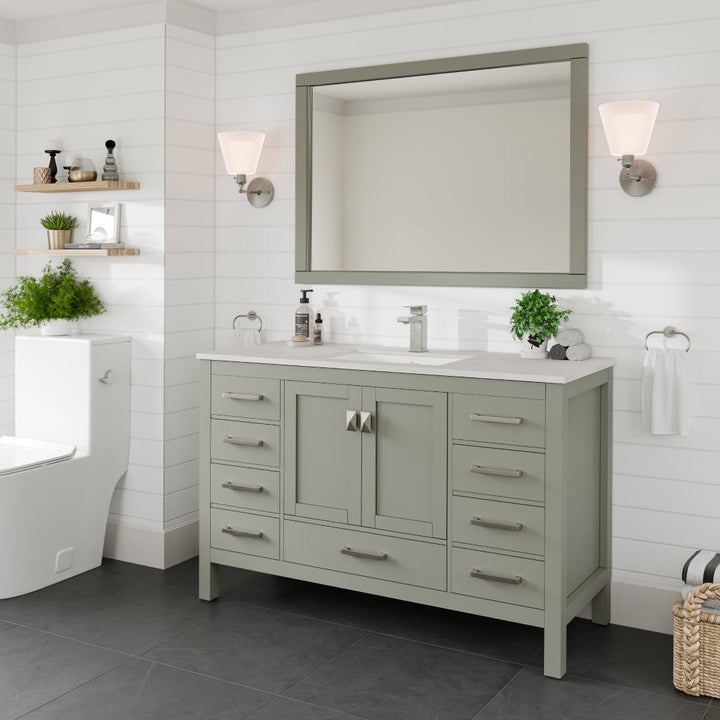 Eviva London 54-in Gray Undermount Single Sink Bathroom Vanity with White Carrara Quartz Top