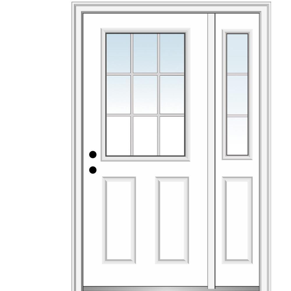 53 in. x 81.75 in. Internal Grilles Left Hand 1/2 Lite 2-Panel Classic Primed Steel Prehung Front Door with Sidelite - Super Arbor