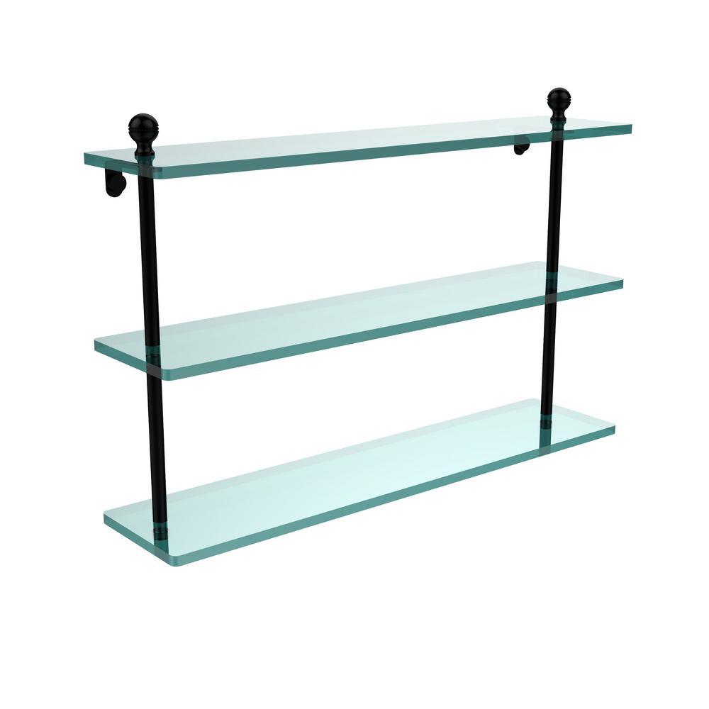 Mambo 22 in. L  x 15 in. H  x 5 in. W 3-Tier Clear Glass Bathroom Shelf in Antique Copper - Super Arbor