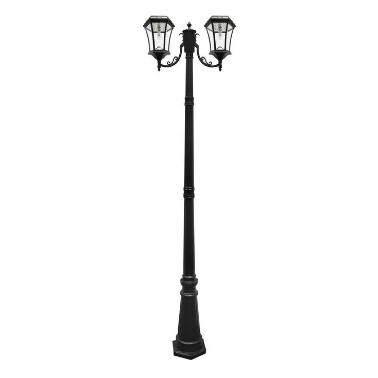 Victorian Bulb Series 2-Head Black Solar Lamp Post with GS Solar LED Light Bulb
