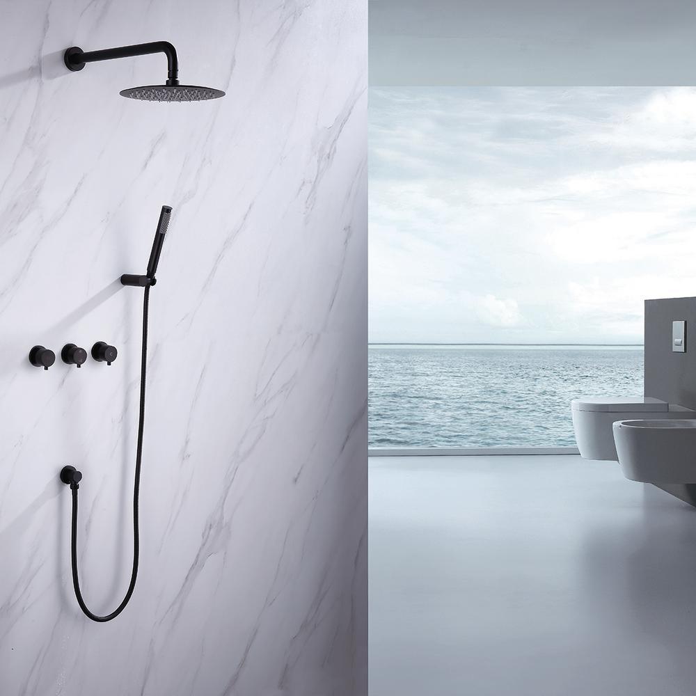 1-Spray Patterns with 1.5 GPM 10 in. Wall Mount Dual Shower Heads with Body Spray High Pressure in Matte Black - Super Arbor