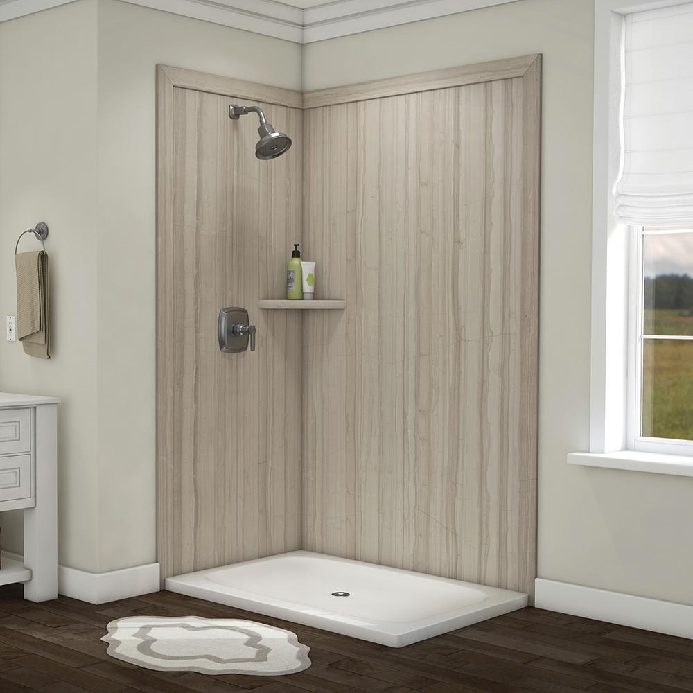 Elegance 36 in. x 48 in. x 80 in. 7-Piece Easy Up Adhesive Corner Shower Wall Surround in Triton - Super Arbor