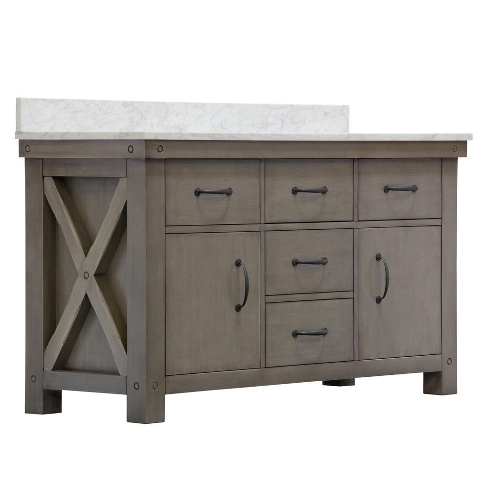Aberdeen 72 in. W x 34 in. H Vanity in Gray with Marble Vanity Top in Carrara White with White Basins - Super Arbor