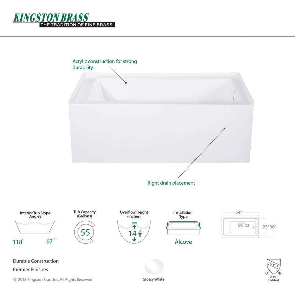 Aqua Eden Jenny 54 in. Acrylic Right-Hand Drain Rectangular Alcove Bathtub in White - Super Arbor