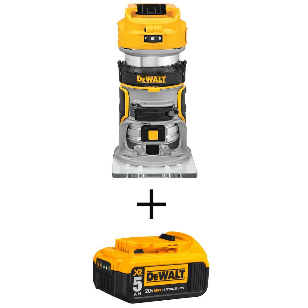 20-Volt MAX XR Lithium-Ion Cordless Brushless Router (Tool-Only) with Bonus 20-Volt MAX XR Li-Ion Battery Pack 5.0 Ah - Super Arbor