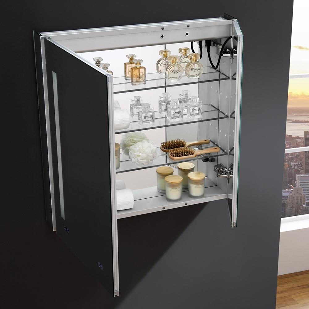 Tiempo 30 in. W x 30 in. H Recessed or Surface Mount Medicine Cabinet with LED Lighting and Mirror Defogger - Super Arbor