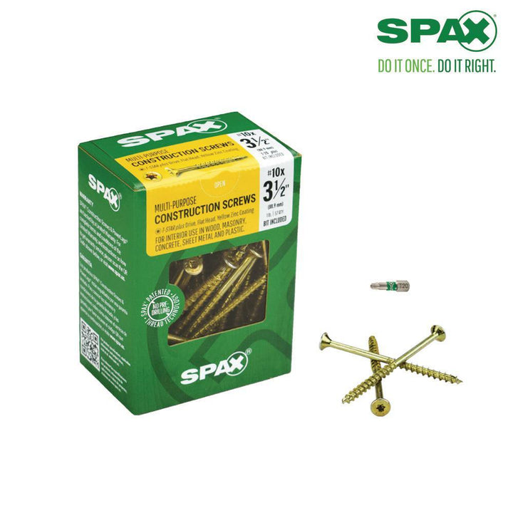 #10 x 3-1/2 in. T-Star Plus Drive Flat Head Partial Thread Yellow Zinc Coated Multi-Material Screw (57 per Box) - Super Arbor