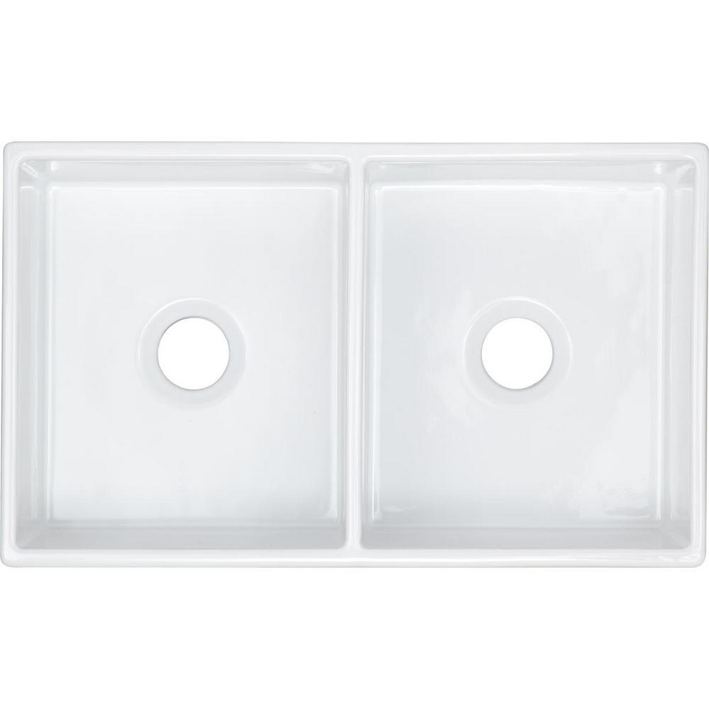 Explore Farmhouse Apron Front Fireclay 33 in. Double Bowl Kitchen Sink in White - Super Arbor