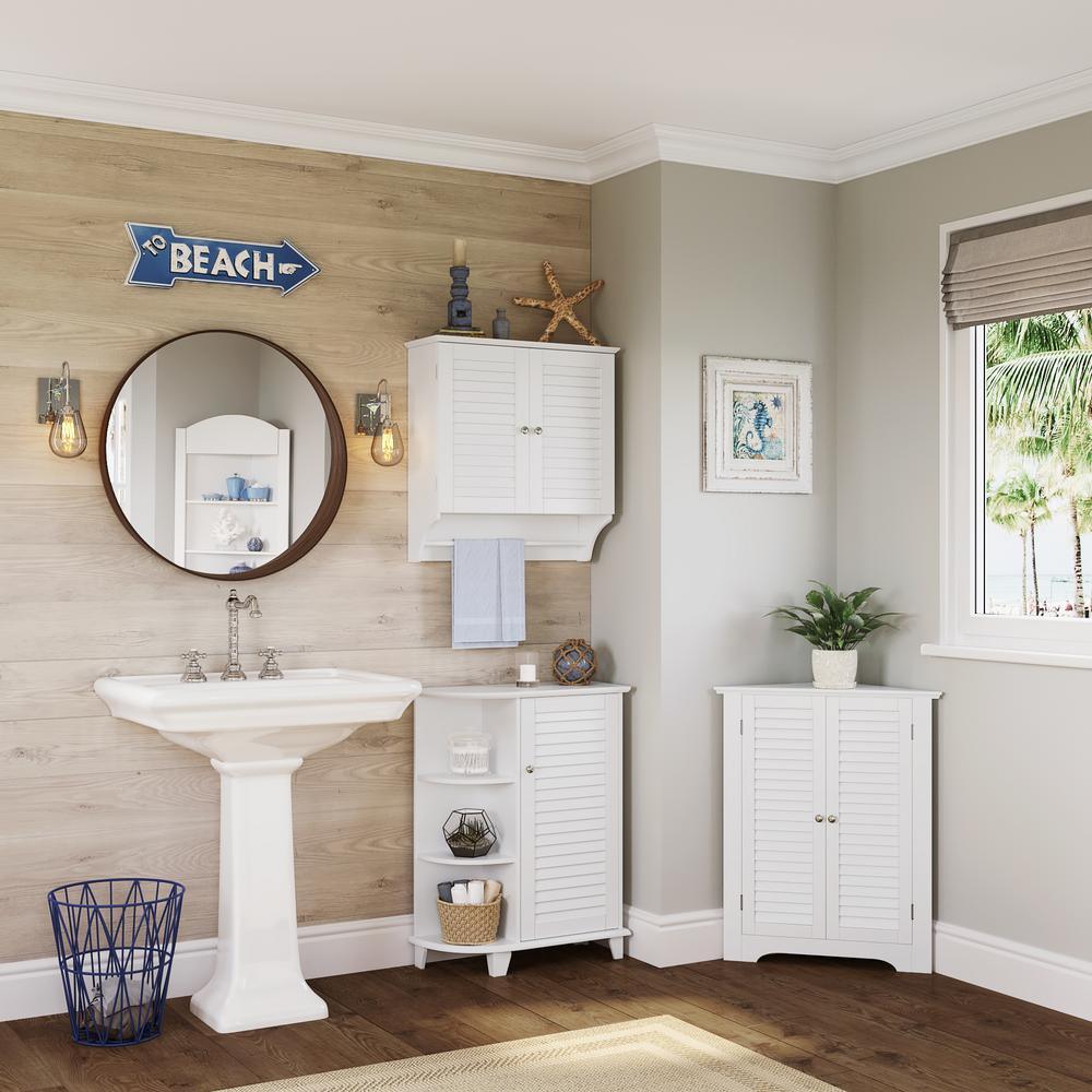 Ellsworth 18 in. L x 31-1/4 in. H x 25-1/2 in. H Freestanding MDF 3-Shelf Corner Cabinet in White - Super Arbor