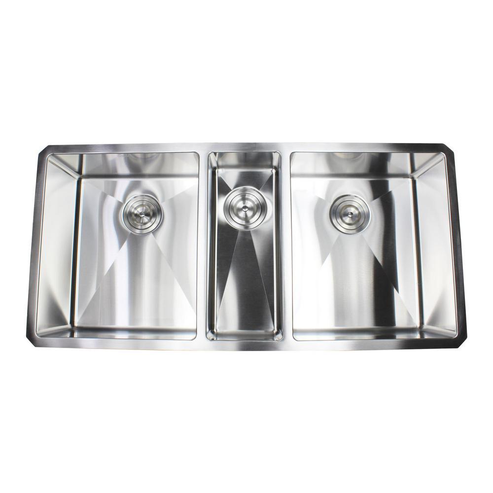 Undermount 16-Gauge Stainless Steel 42x20x10 in. Triple Bowl Kitchen Sink Combo with Silicone Gloves and Strainer - Super Arbor