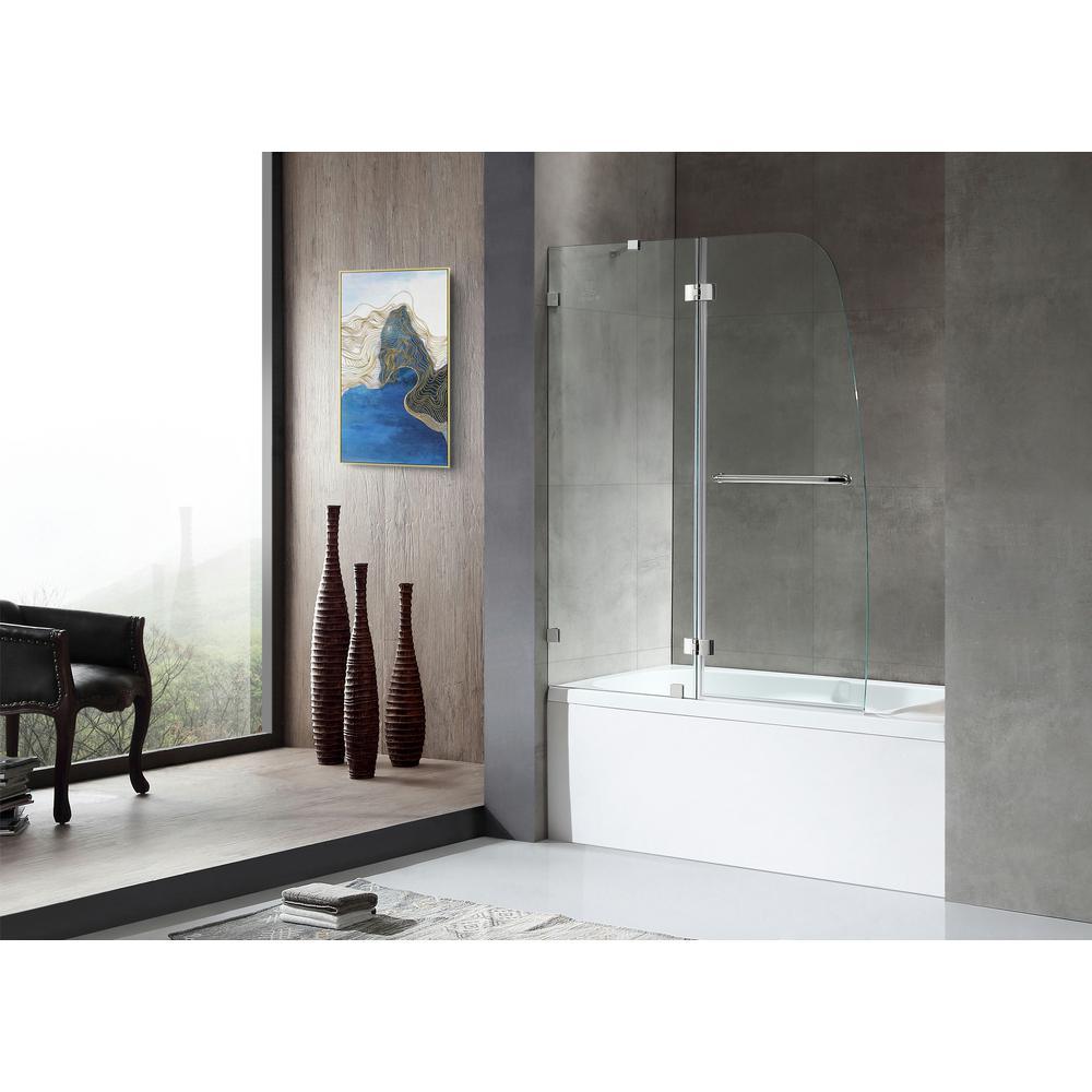 Pacific 48 in. x 58 in. Frameless Hinged Bathtub Door in Chrome - Super Arbor