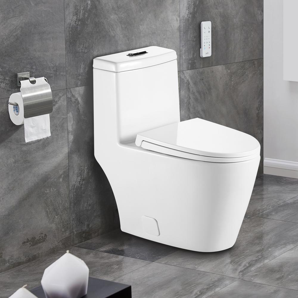 Double Flush Toilet Fashion White Round Toilet One Piece White 1 Piece 0.8/1.28 GPF White Double Flush Toilet - Super Arbor