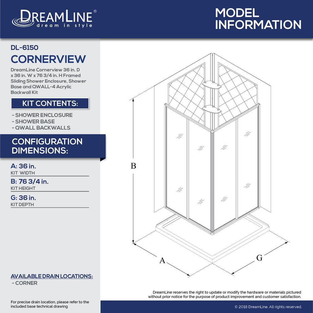 Cornerview 36 in. D x 36 in. W Framed Sliding Shower Kit in Satin Black with Shower Base in White, Corner Drain - Super Arbor