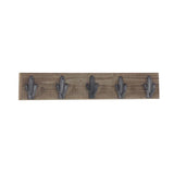 Brown Wood Wall Hook Rack with Black Iron Cactus Hooks