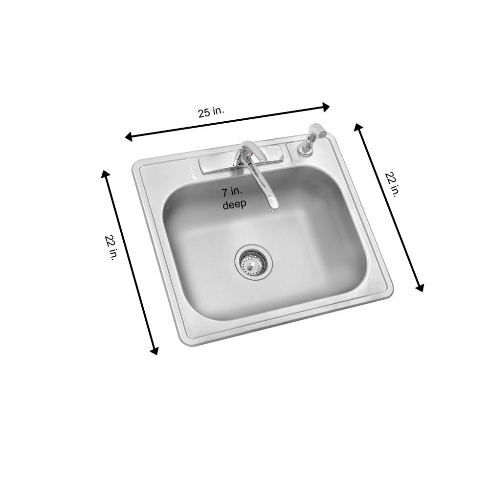 All-in-One Drop-In Stainless Steel 25 in. 4-Hole Single Bowl Kitchen Sink - Super Arbor