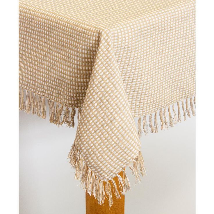 Homespun Fringed 60 in. x 102 in. Red 100% Cotton Tablecloth