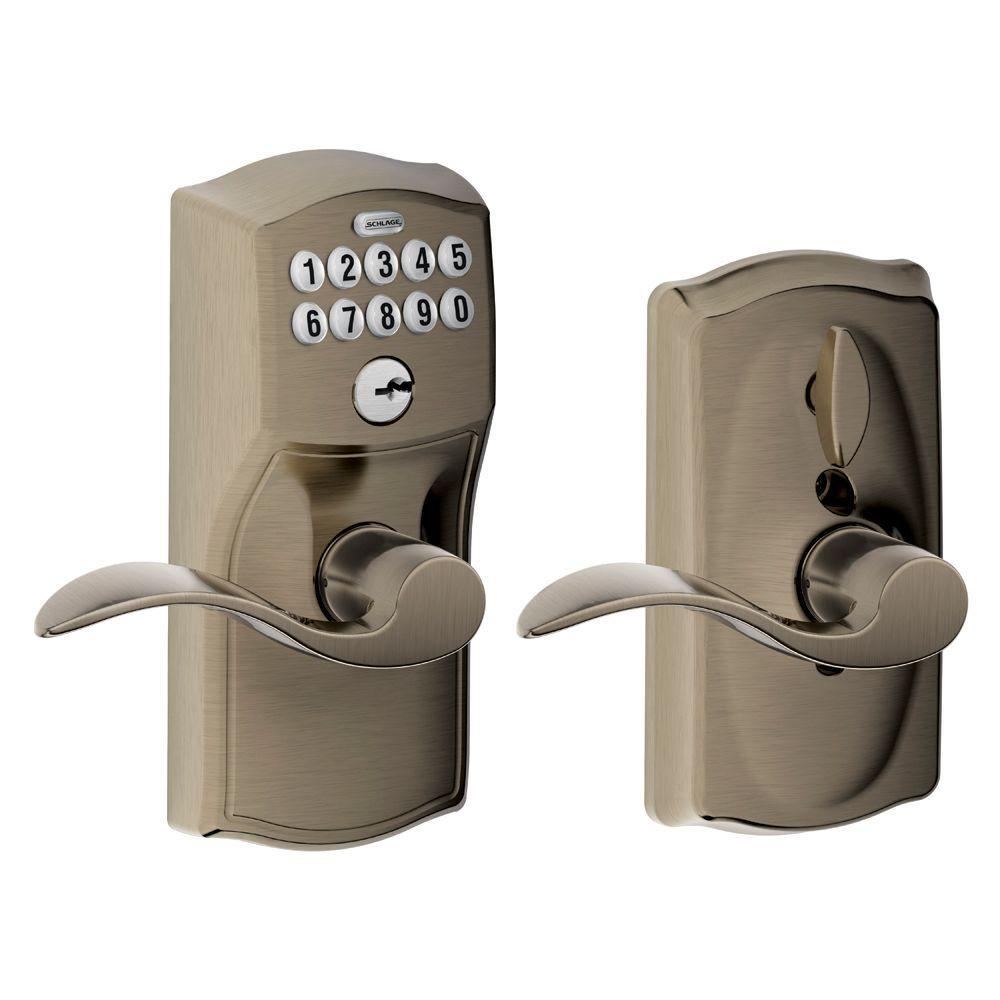 Camelot Satin Nickel Electronic Door Lock with Accent Door Lever Featuring Flex Lock - Super Arbor