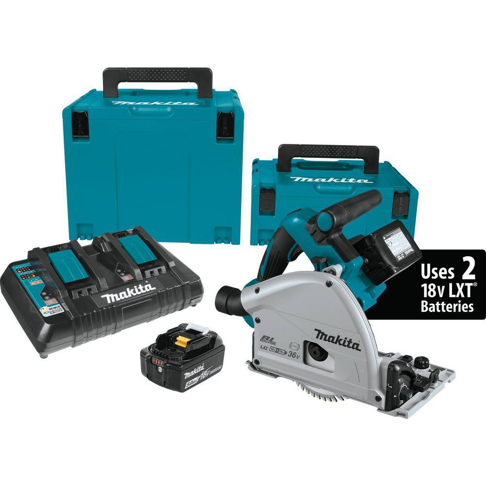 18V X2 LXT (36V) Brushless 6-1/2 in. Plunge Circular Saw Kit 5.0Ah with bonus Guide Rail and 18V Brushless Impact Driver - Super Arbor