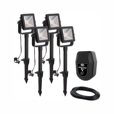 Low Voltage Black Outdoor Integrated LED Landscape Flood Light (4-Pack) - Super Arbor